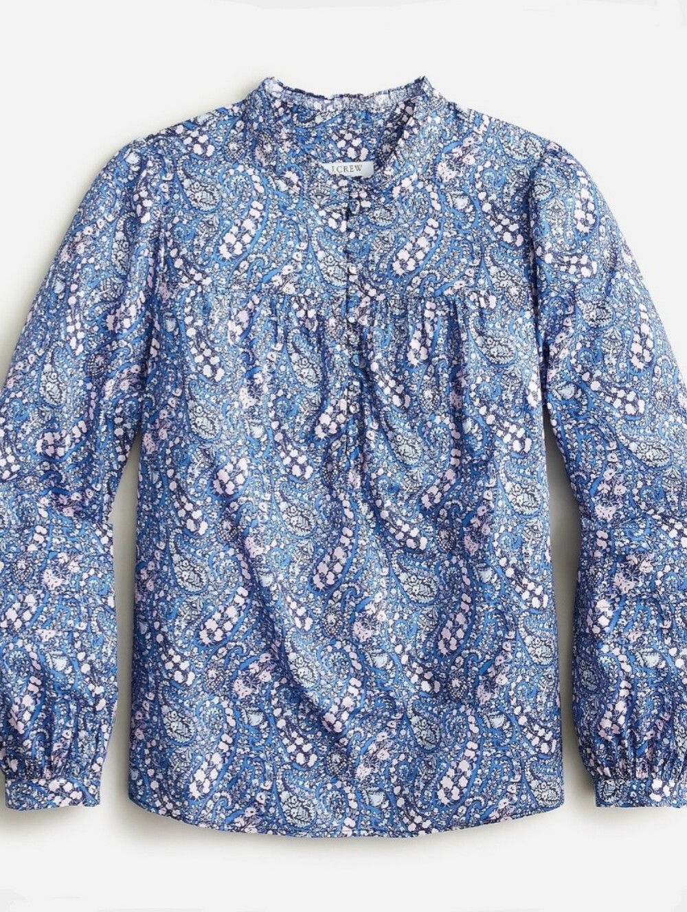 J. Crew Women's Button-Front Ruffleneck Popover Liberty Bourton Bloom Size M